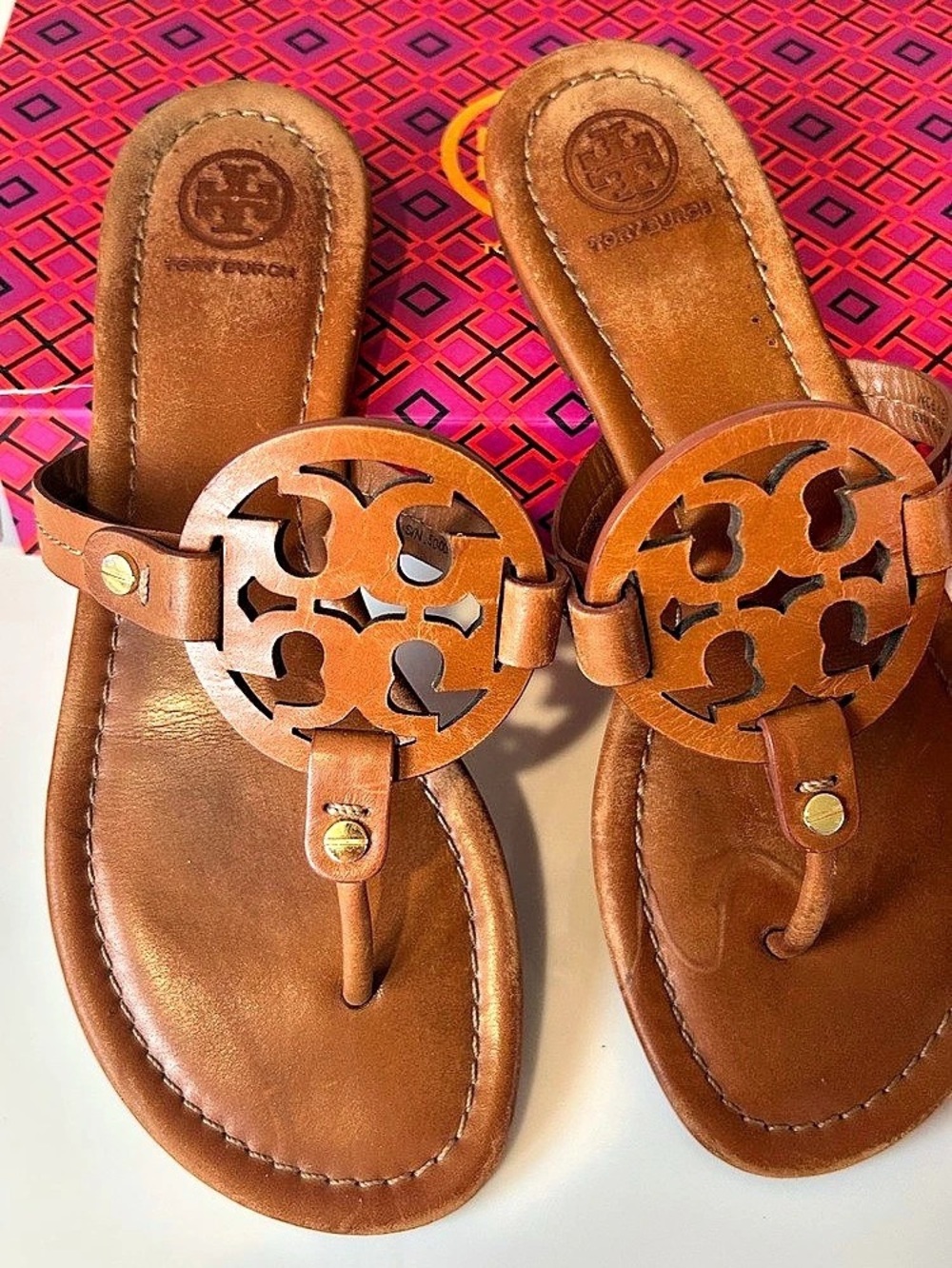 Tory Burch Miller Leather Sandals Brown US 7 Like New